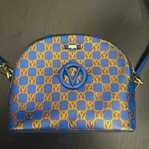Valentino By Mario Valentino Diana Monogram Leather Crossbody, Blue and Gold